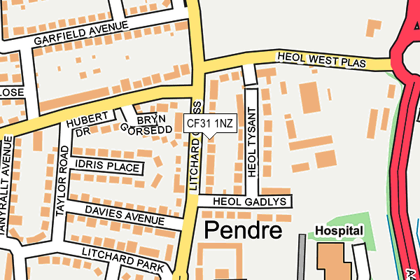 CF31 1NZ map - OS OpenMap – Local (Ordnance Survey) CF31 1NZ map - OS OpenMap – Local (Ordnance Survey)