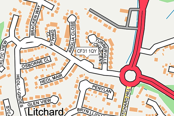 CF31 1QY map - OS OpenMap – Local (Ordnance Survey) CF31 1QY map - OS OpenMap – Local (Ordnance Survey)