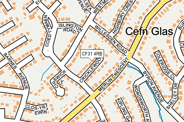 CF31 4RB map - OS OpenMap – Local (Ordnance Survey) CF31 4RB map - OS OpenMap – Local (Ordnance Survey)