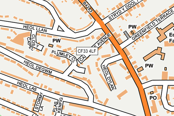 CF33 4LF map - OS OpenMap – Local (Ordnance Survey) CF33 4LF map - OS OpenMap – Local (Ordnance Survey)