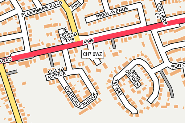 CH7 6WZ map - OS OpenMap – Local (Ordnance Survey) CH7 6WZ map - OS OpenMap – Local (Ordnance Survey)