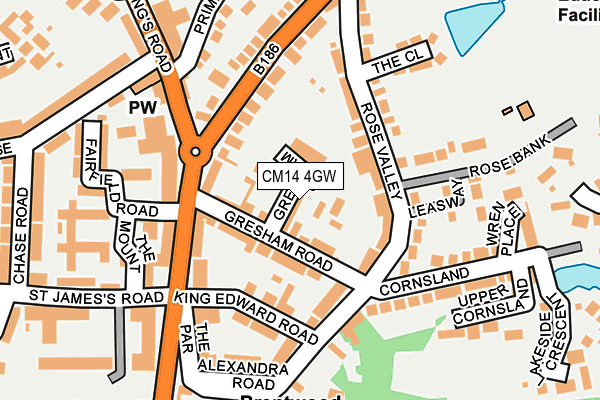 CM14 4GW map - OS OpenMap – Local (Ordnance Survey) CM14 4GW map - OS OpenMap – Local (Ordnance Survey)