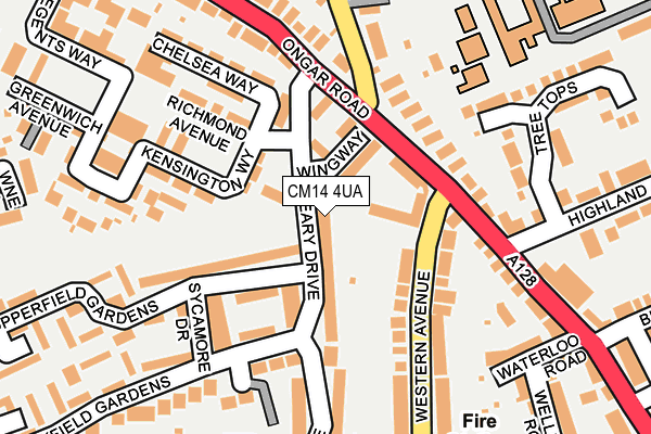 CM14 4UA map - OS OpenMap – Local (Ordnance Survey) CM14 4UA map - OS OpenMap – Local (Ordnance Survey)
