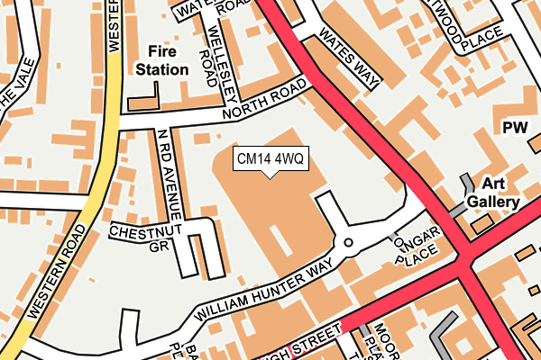 CM14 4WQ map - OS OpenMap – Local (Ordnance Survey) CM14 4WQ map - OS OpenMap – Local (Ordnance Survey)