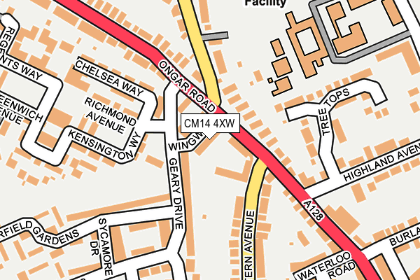 CM14 4XW map - OS OpenMap – Local (Ordnance Survey) CM14 4XW map - OS OpenMap – Local (Ordnance Survey)