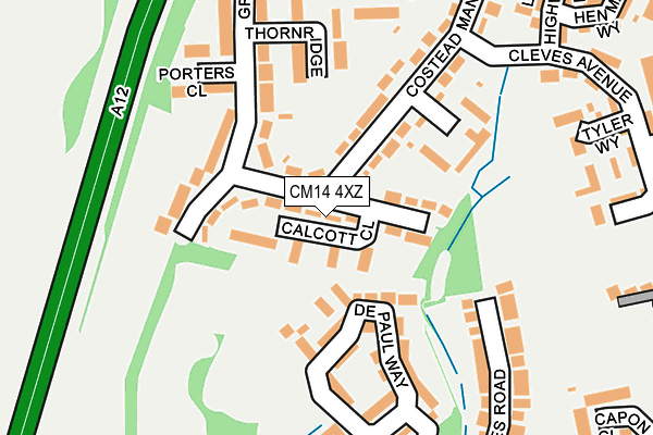 CM14 4XZ map - OS OpenMap – Local (Ordnance Survey) CM14 4XZ map - OS OpenMap – Local (Ordnance Survey)