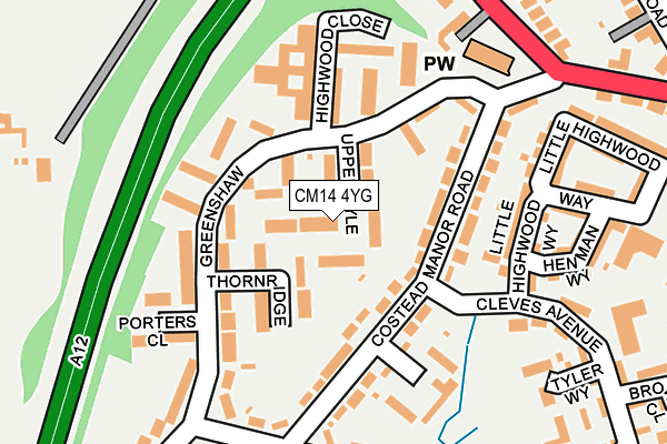 CM14 4YG map - OS OpenMap – Local (Ordnance Survey) CM14 4YG map - OS OpenMap – Local (Ordnance Survey)