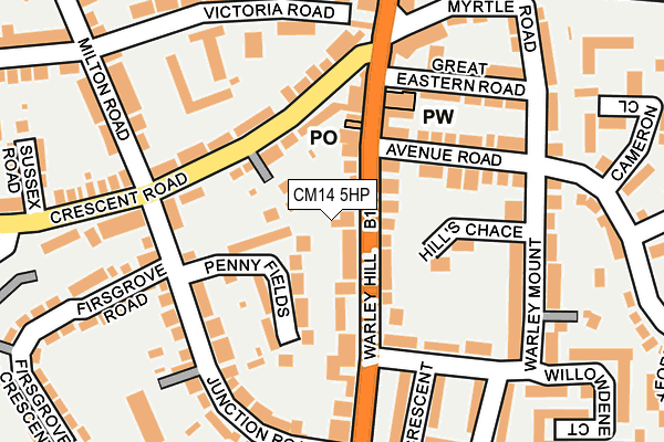 CM14 5HP map - OS OpenMap – Local (Ordnance Survey) CM14 5HP map - OS OpenMap – Local (Ordnance Survey)
