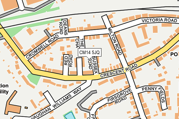 CM14 5JQ map - OS OpenMap – Local (Ordnance Survey) CM14 5JQ map - OS OpenMap – Local (Ordnance Survey)
