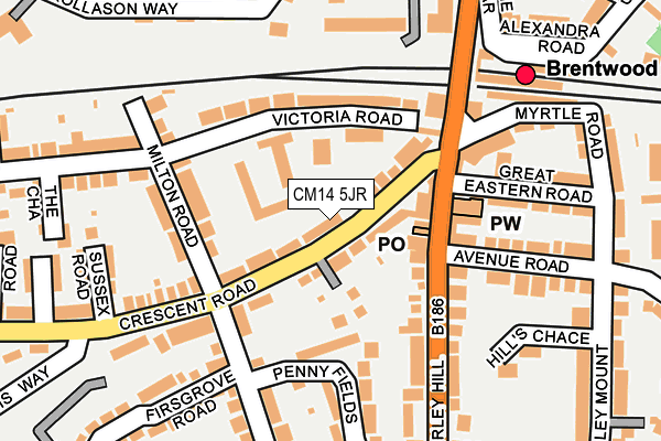 CM14 5JR map - OS OpenMap – Local (Ordnance Survey) CM14 5JR map - OS OpenMap – Local (Ordnance Survey)
