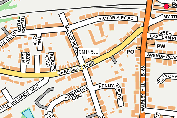 CM14 5JU map - OS OpenMap – Local (Ordnance Survey) CM14 5JU map - OS OpenMap – Local (Ordnance Survey)