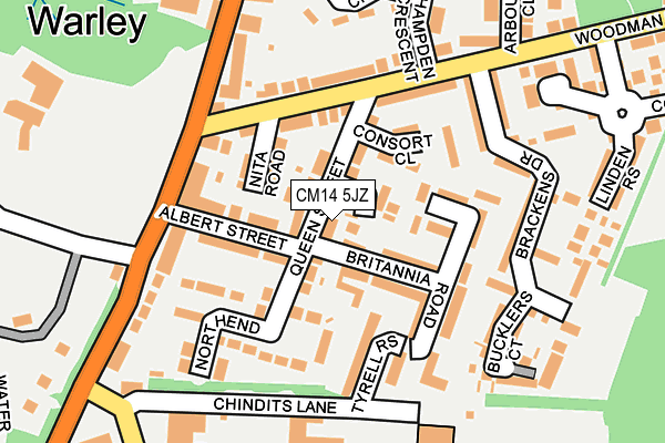 CM14 5JZ map - OS OpenMap – Local (Ordnance Survey) CM14 5JZ map - OS OpenMap – Local (Ordnance Survey)