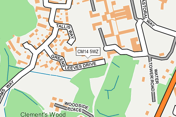 CM14 5WZ map - OS OpenMap – Local (Ordnance Survey) CM14 5WZ map - OS OpenMap – Local (Ordnance Survey)