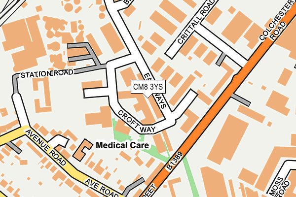 CM8 3YS map - OS OpenMap – Local (Ordnance Survey) CM8 3YS map - OS OpenMap – Local (Ordnance Survey)