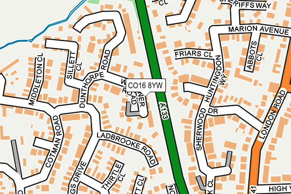 CO16 8YW map - OS OpenMap – Local (Ordnance Survey) CO16 8YW map - OS OpenMap – Local (Ordnance Survey)