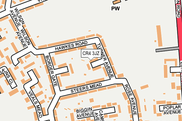CR4 3JZ map - OS OpenMap – Local (Ordnance Survey) CR4 3JZ map - OS OpenMap – Local (Ordnance Survey)