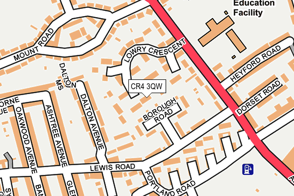CR4 3QW map - OS OpenMap – Local (Ordnance Survey) CR4 3QW map - OS OpenMap – Local (Ordnance Survey)