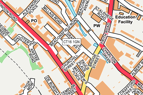 CT16 1GN map - OS OpenMap – Local (Ordnance Survey) CT16 1GN map - OS OpenMap – Local (Ordnance Survey)