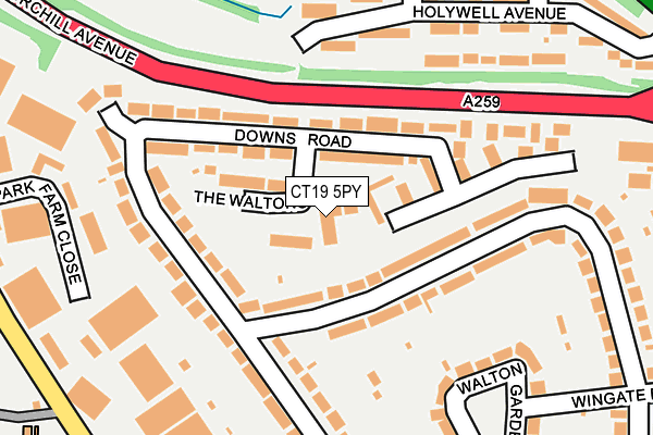 CT19 5PY map - OS OpenMap – Local (Ordnance Survey) CT19 5PY map - OS OpenMap – Local (Ordnance Survey)