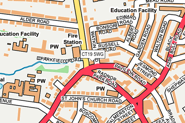 CT19 5WG map - OS OpenMap – Local (Ordnance Survey) CT19 5WG map - OS OpenMap – Local (Ordnance Survey)