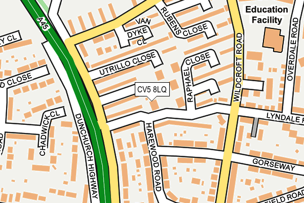 CV5 8LQ map - OS OpenMap – Local (Ordnance Survey) CV5 8LQ map - OS OpenMap – Local (Ordnance Survey)