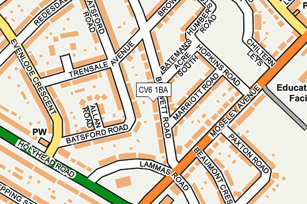 CV6 1BA map - OS OpenMap – Local (Ordnance Survey) CV6 1BA map - OS OpenMap – Local (Ordnance Survey)