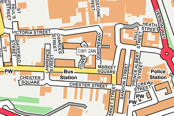 CW1 2AN map - OS OpenMap – Local (Ordnance Survey) CW1 2AN map - OS OpenMap – Local (Ordnance Survey)