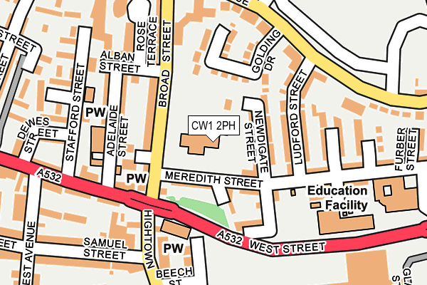 CW1 2PH map - OS OpenMap – Local (Ordnance Survey) CW1 2PH map - OS OpenMap – Local (Ordnance Survey)