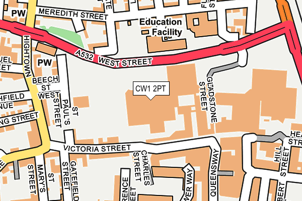 CW1 2PT map - OS OpenMap – Local (Ordnance Survey) CW1 2PT map - OS OpenMap – Local (Ordnance Survey)