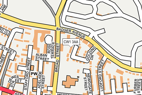 CW1 3AA map - OS OpenMap – Local (Ordnance Survey) CW1 3AA map - OS OpenMap – Local (Ordnance Survey)