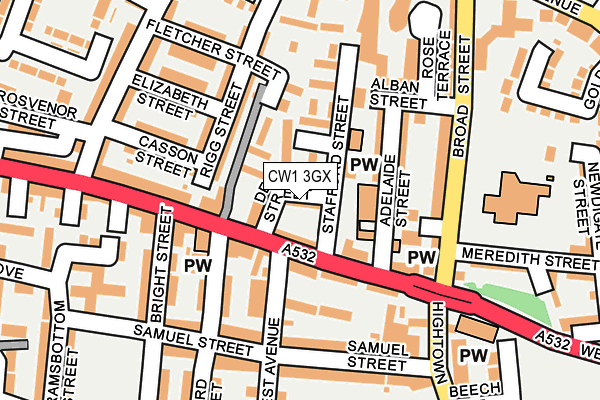 CW1 3GX map - OS OpenMap – Local (Ordnance Survey) CW1 3GX map - OS OpenMap – Local (Ordnance Survey)