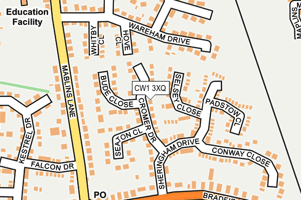 CW1 3XQ map - OS OpenMap – Local (Ordnance Survey) CW1 3XQ map - OS OpenMap – Local (Ordnance Survey)