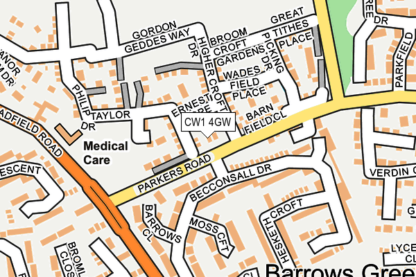 CW1 4GW map - OS OpenMap – Local (Ordnance Survey) CW1 4GW map - OS OpenMap – Local (Ordnance Survey)