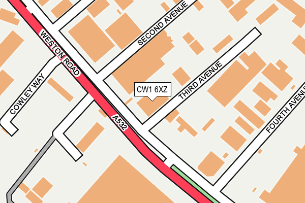 CW1 6XZ map - OS OpenMap – Local (Ordnance Survey) CW1 6XZ map - OS OpenMap – Local (Ordnance Survey)