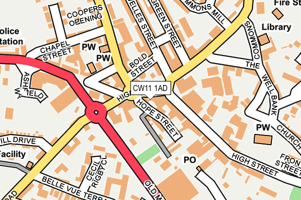 CW11 1AD map - OS OpenMap – Local (Ordnance Survey) CW11 1AD map - OS OpenMap – Local (Ordnance Survey)