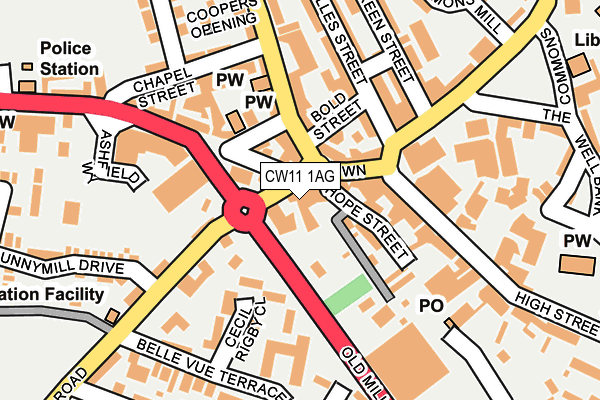 CW11 1AG map - OS OpenMap – Local (Ordnance Survey) CW11 1AG map - OS OpenMap – Local (Ordnance Survey)