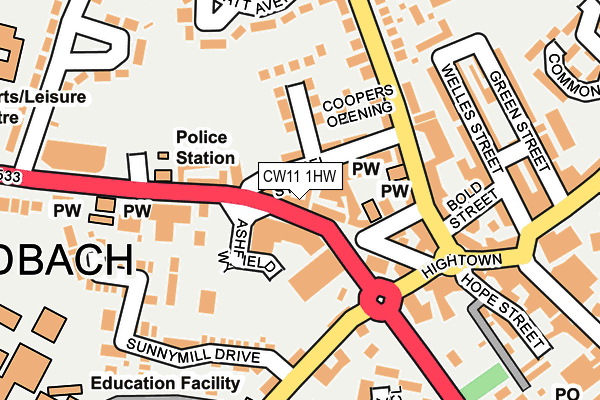 CW11 1HW map - OS OpenMap – Local (Ordnance Survey) CW11 1HW map - OS OpenMap – Local (Ordnance Survey)