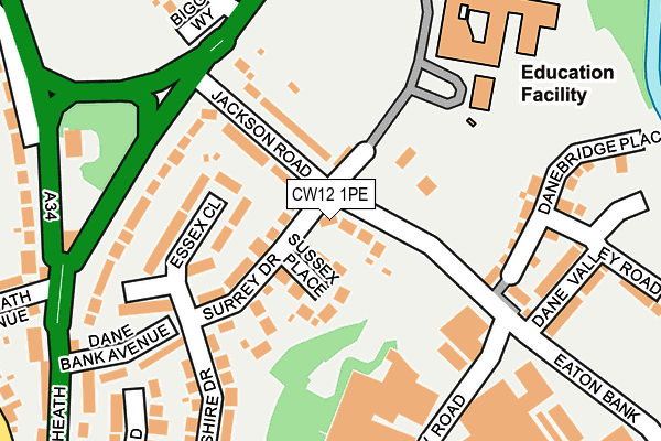 CW12 1PE map - OS OpenMap – Local (Ordnance Survey) CW12 1PE map - OS OpenMap – Local (Ordnance Survey)