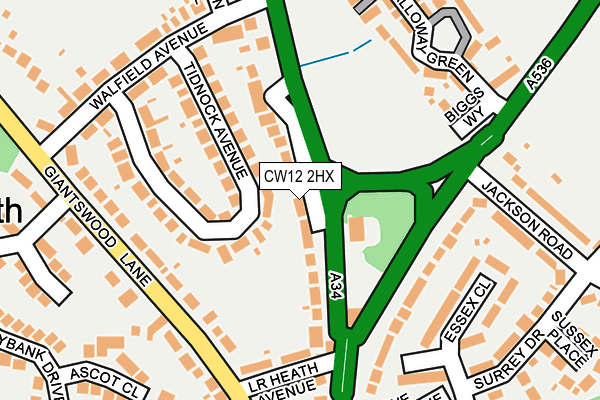 CW12 2HX map - OS OpenMap – Local (Ordnance Survey) CW12 2HX map - OS OpenMap – Local (Ordnance Survey)