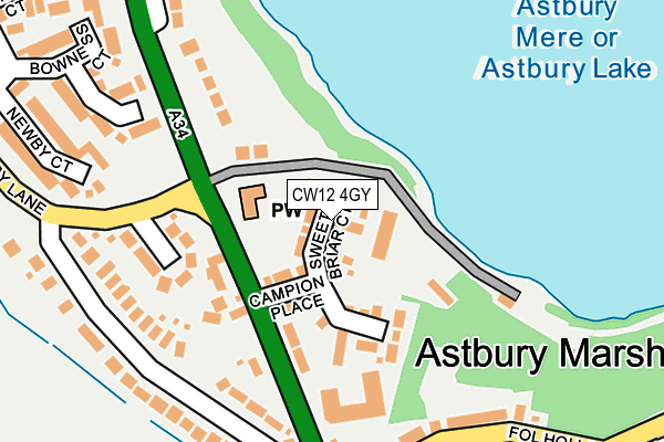 CW12 4GY map - OS OpenMap – Local (Ordnance Survey) CW12 4GY map - OS OpenMap – Local (Ordnance Survey)