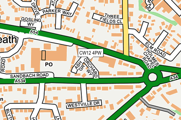 CW12 4PW map - OS OpenMap – Local (Ordnance Survey) CW12 4PW map - OS OpenMap – Local (Ordnance Survey)
