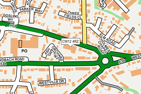 CW12 4RZ map - OS OpenMap – Local (Ordnance Survey) CW12 4RZ map - OS OpenMap – Local (Ordnance Survey)