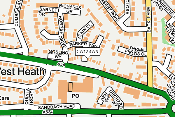 CW12 4WN map - OS OpenMap – Local (Ordnance Survey) CW12 4WN map - OS OpenMap – Local (Ordnance Survey)