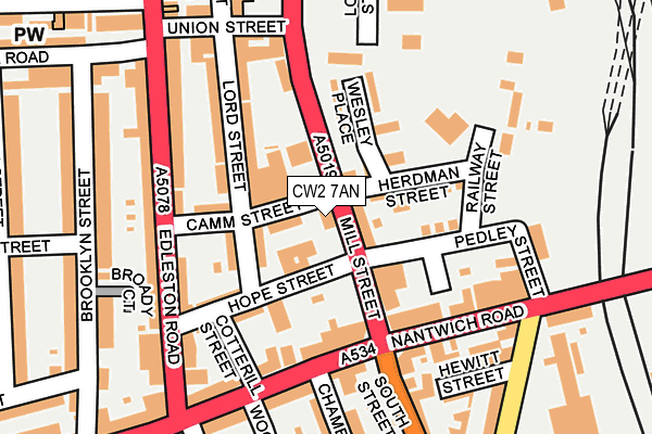 CW2 7AN map - OS OpenMap – Local (Ordnance Survey) CW2 7AN map - OS OpenMap – Local (Ordnance Survey)
