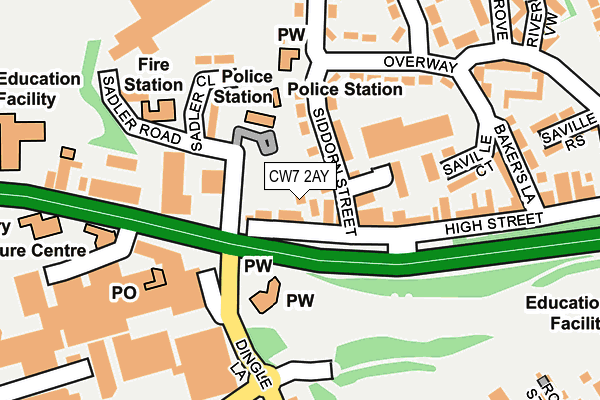CW7 2AY map - OS OpenMap – Local (Ordnance Survey) CW7 2AY map - OS OpenMap – Local (Ordnance Survey)