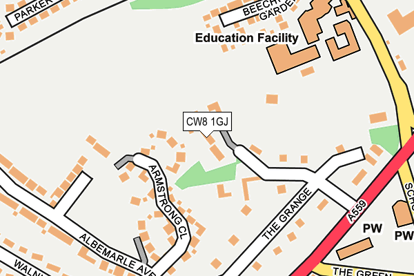 CW8 1GJ map - OS OpenMap – Local (Ordnance Survey) CW8 1GJ map - OS OpenMap – Local (Ordnance Survey)