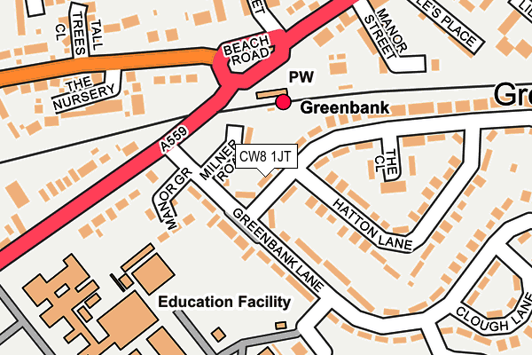 CW8 1JT map - OS OpenMap – Local (Ordnance Survey) CW8 1JT map - OS OpenMap – Local (Ordnance Survey)