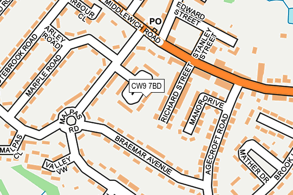 CW9 7BD map - OS OpenMap – Local (Ordnance Survey) CW9 7BD map - OS OpenMap – Local (Ordnance Survey)