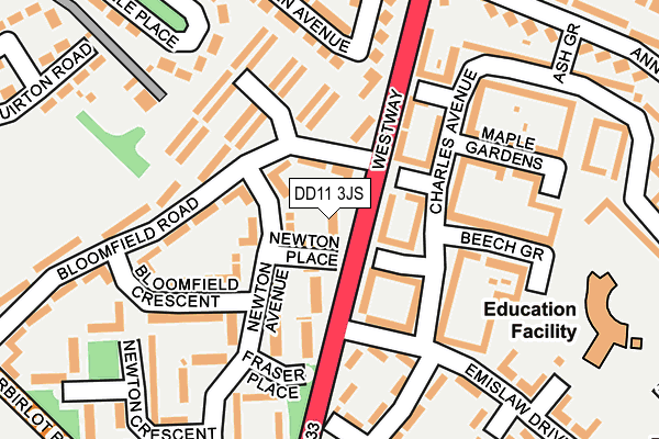 DD11 3JS map - OS OpenMap – Local (Ordnance Survey) DD11 3JS map - OS OpenMap – Local (Ordnance Survey)