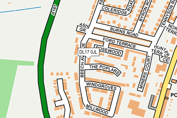 DL17 0JL map - OS OpenMap – Local (Ordnance Survey) DL17 0JL map - OS OpenMap – Local (Ordnance Survey)